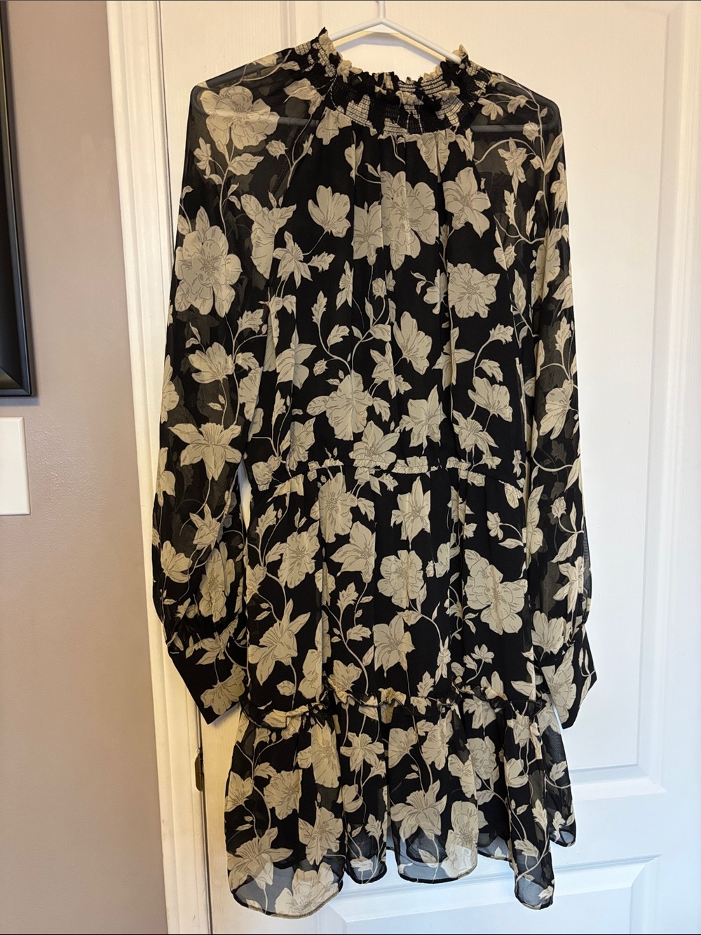 Mango Black Dress with Cream Floral Print
